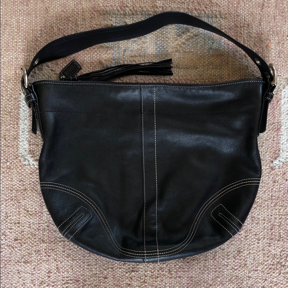 COACH Vintage Black Leather Hobo Shoulder Bag, Excellent